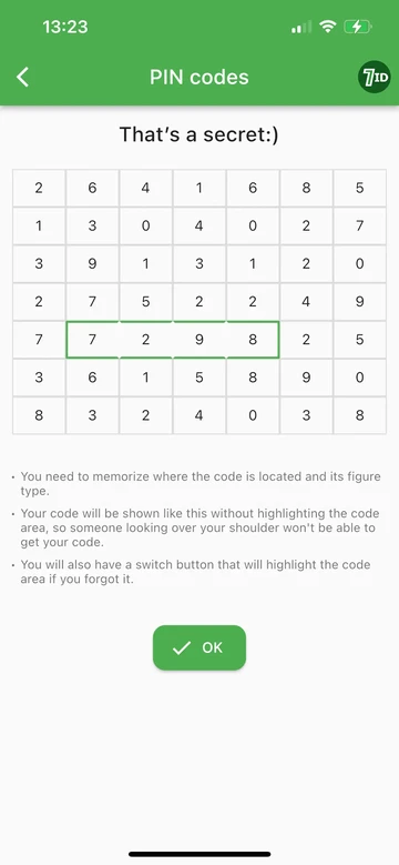 7ID: Bewaar uw pincodes en codes veilig
