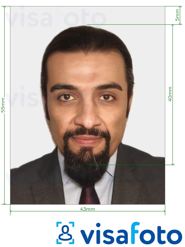 Пример за снимка за ОАЕ Visa офлайн 43x55 мм с точна спецификация за размер