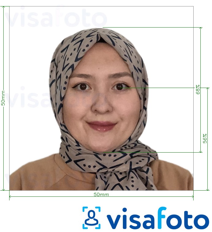 Пример за снимка за Афганистански паспорт 5x5 cm (50x50 mm) с точна спецификация за размер
