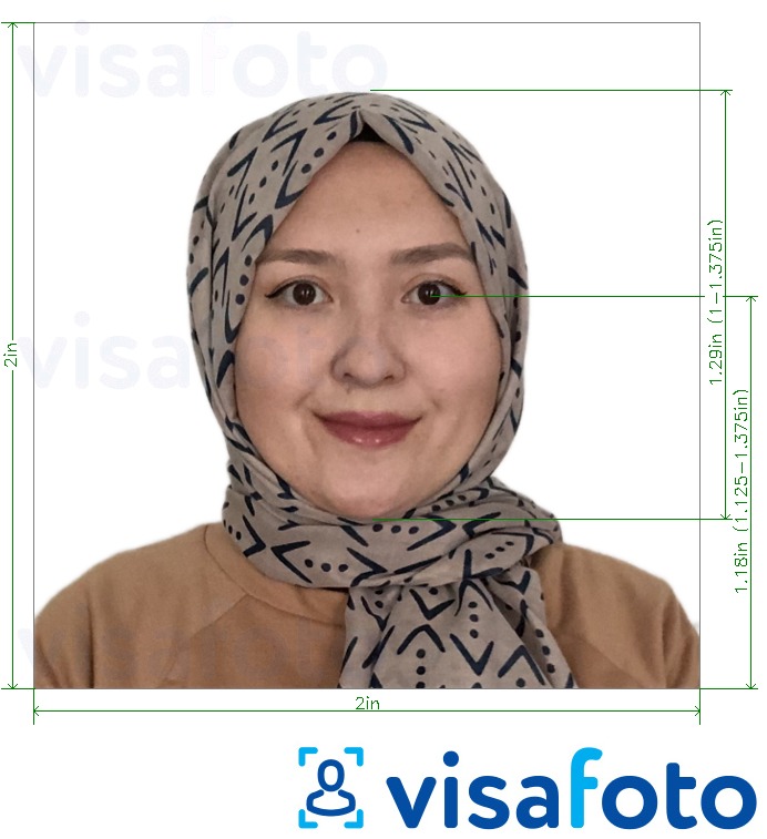 Пример за снимка за Афганистанска виза 2х2 инча (от САЩ) с точна спецификация за размер
