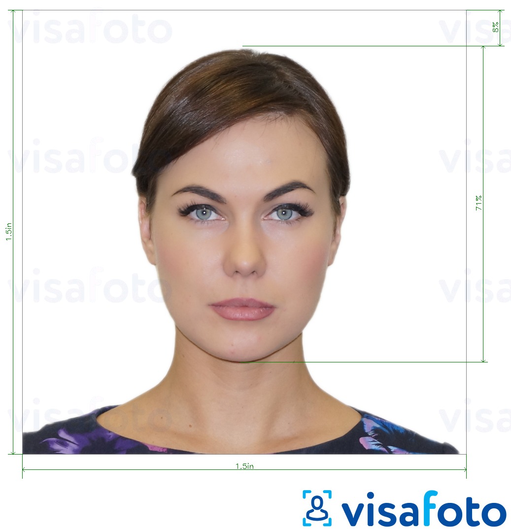 Пример за снимка за Аржентина виза в САЩ 1.5x1.5 инча с точна спецификация за размер