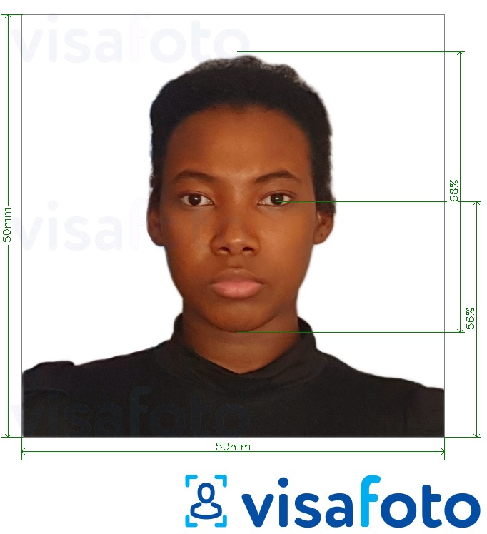 Пример за снимка за Барбадоска виза 5x5 cm с точна спецификация за размер