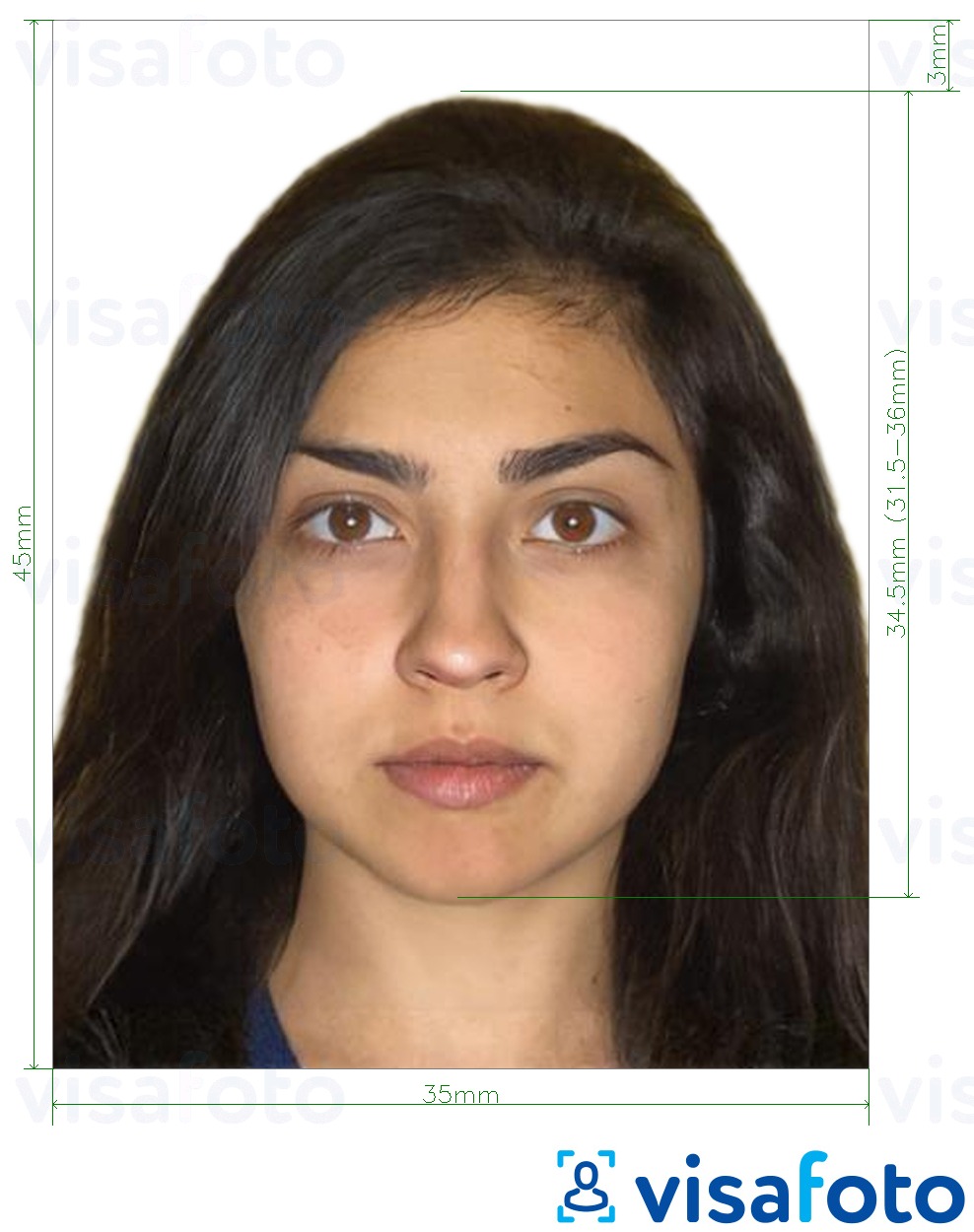 Пример за снимка за Заявление за паспорт на Бангладеш 45x35 mm (4.5x3.5 cm) с точна спецификация за размер