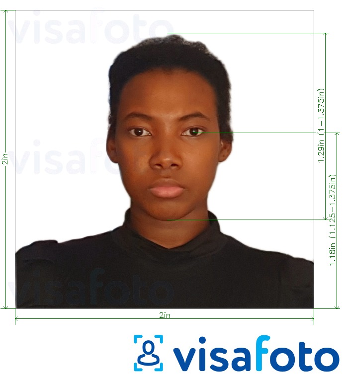Пример за снимка за Бенин паспорт 2х2 инча от САЩ с точна спецификация за размер