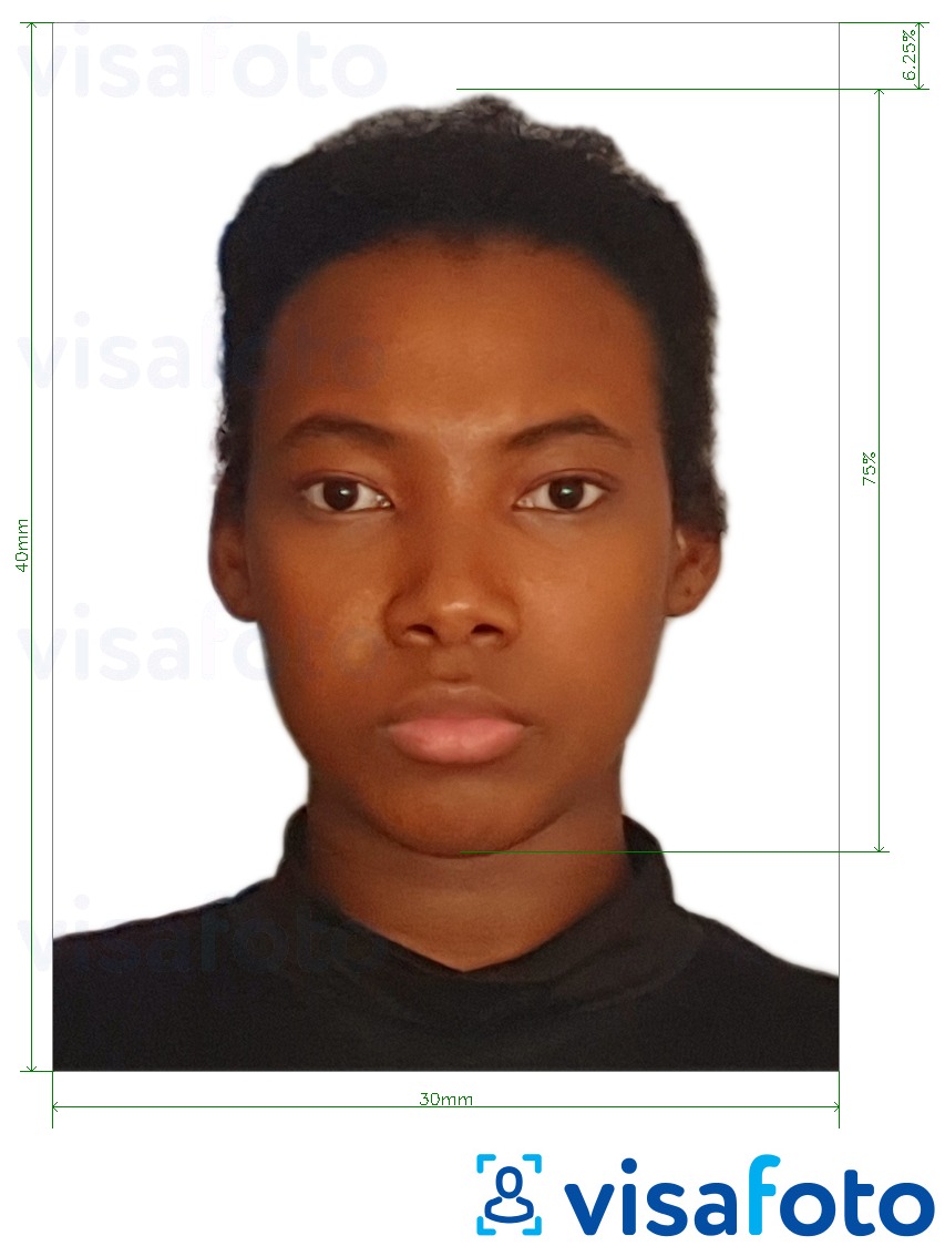 Пример за снимка за Ботсвана паспорт 3х4 см (30х40 мм) с точна спецификация за размер