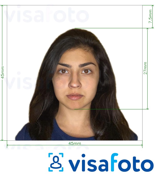 Пример за снимка за Чили паспорт 4,5х4,5см с точна спецификация за размер