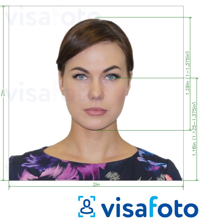 Пример за снимка за Гърция Visa 2x2 инча (от САЩ) с точна спецификация за размер