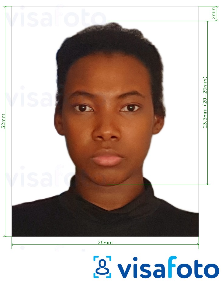 Пример за снимка за Гвиана паспорт 32x26 мм (1.26x1.02 инча) с точна спецификация за размер
