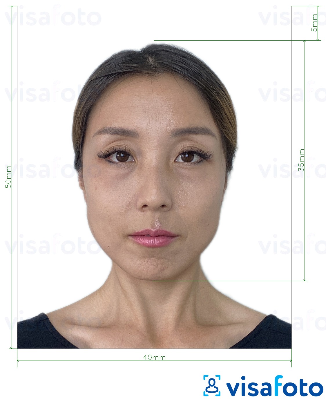 Пример за снимка за Хонконгска виза 40x50 mm (4x5 cm) с точна спецификация за размер