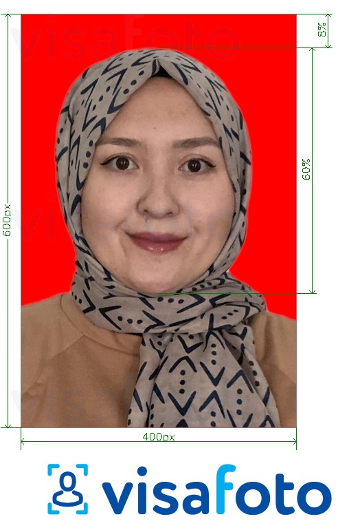 Пример за снимка за Регистрация за електронна виза за Индонезия с точна спецификация за размер