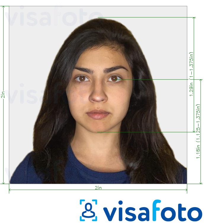 Пример за снимка за Visa в Индия (2x2 инча, 51x51mm) с точна спецификация за размер