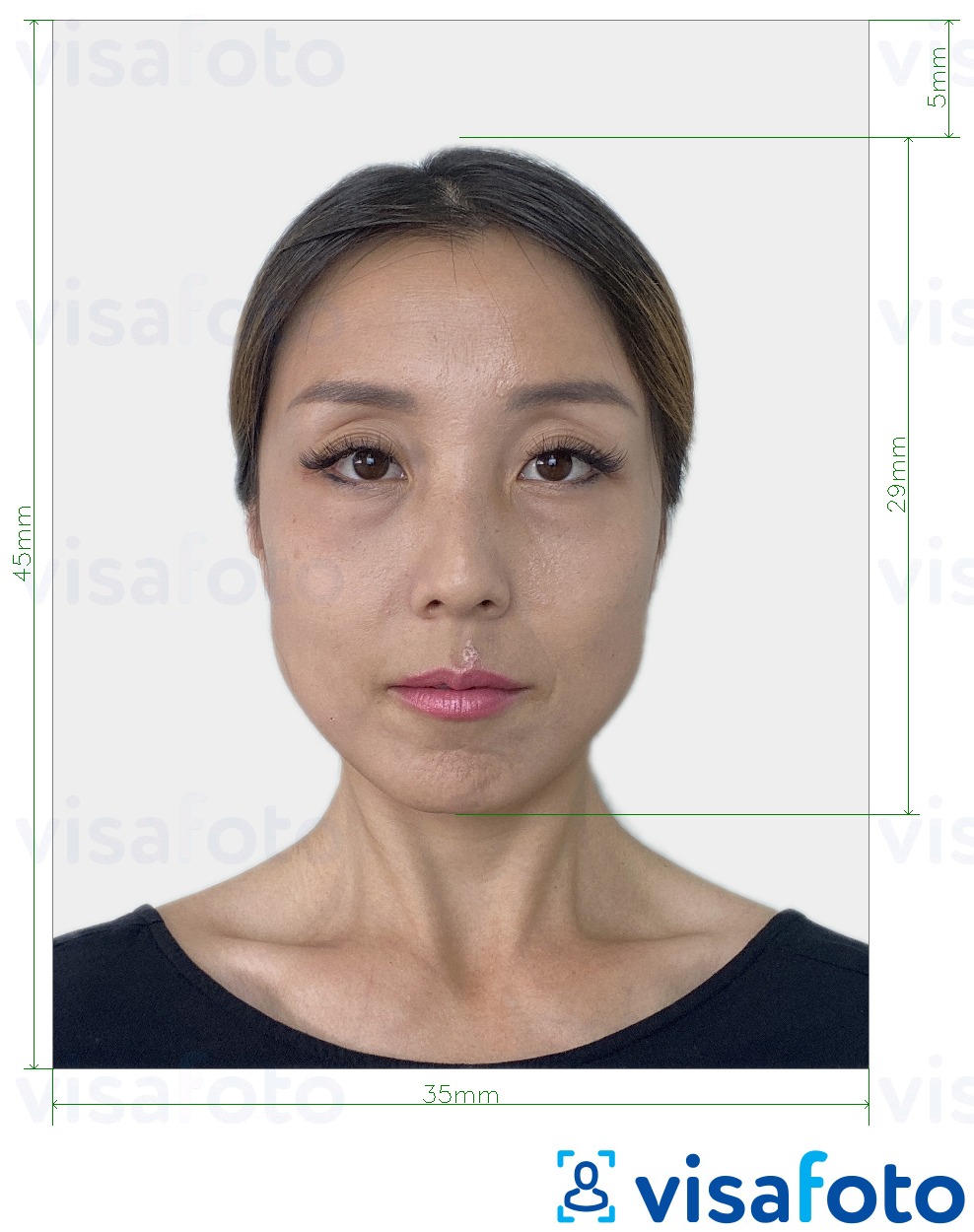 Пример за снимка за Японски паспорт 35x45 mm с точна спецификация за размер