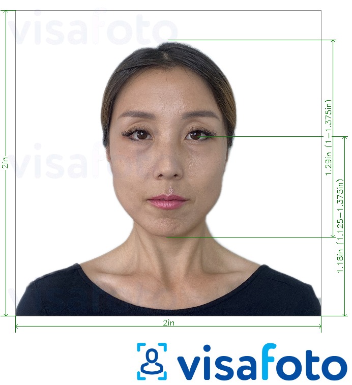 Пример за снимка за Японска виза 2x2 инча (стандартна виза от САЩ) с точна спецификация за размер