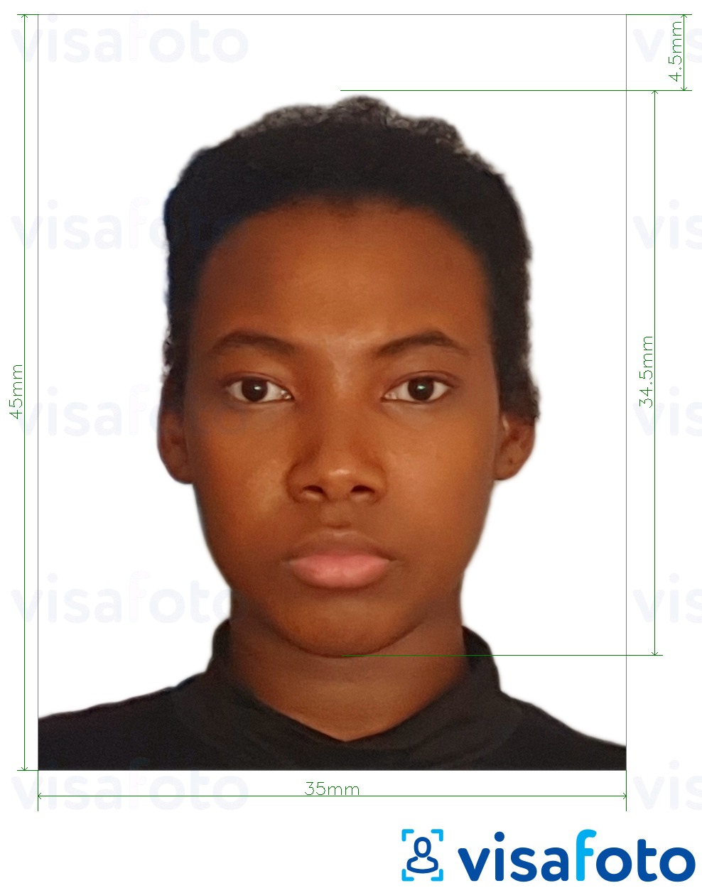 Пример за снимка за Кенийски паспорт 35х45 мм с точна спецификация за размер