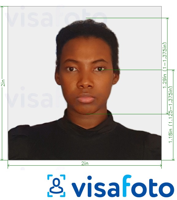 Пример за снимка за Източна Африка виза снимка 2x2 инча (Кения) (51x51mm, 5x5 cm) с точна спецификация за размер