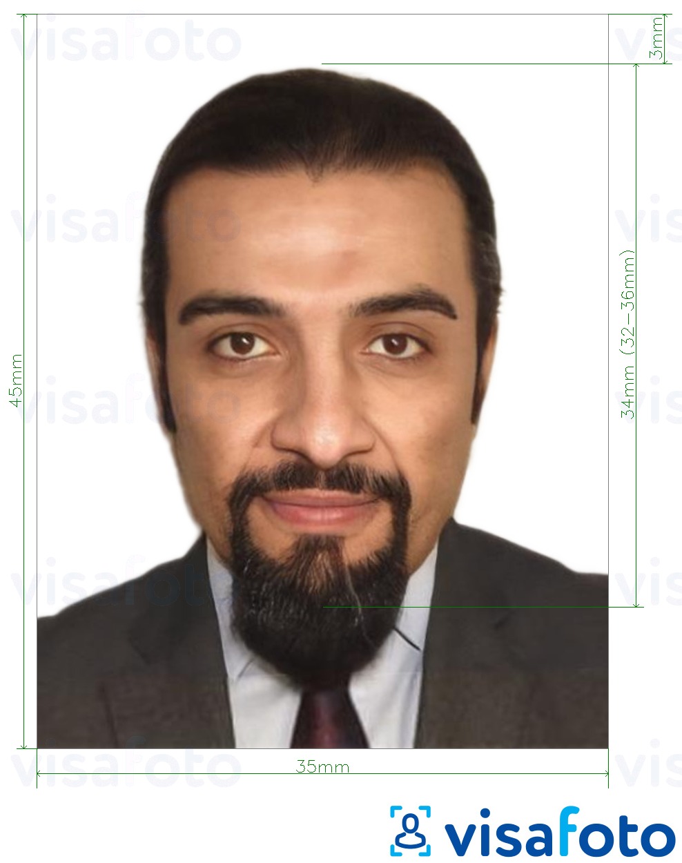 Пример за снимка за Ливански паспорт 3.5х4.5 см (35x45 мм) с точна спецификация за размер