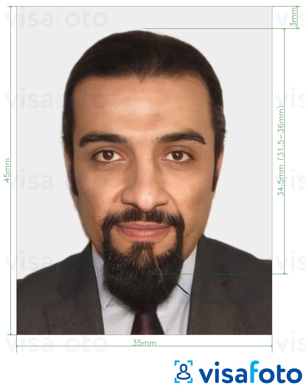 Пример за снимка за Лична карта на Мавритания 35x45 mm (3.5x4.5 cm) с точна спецификация за размер