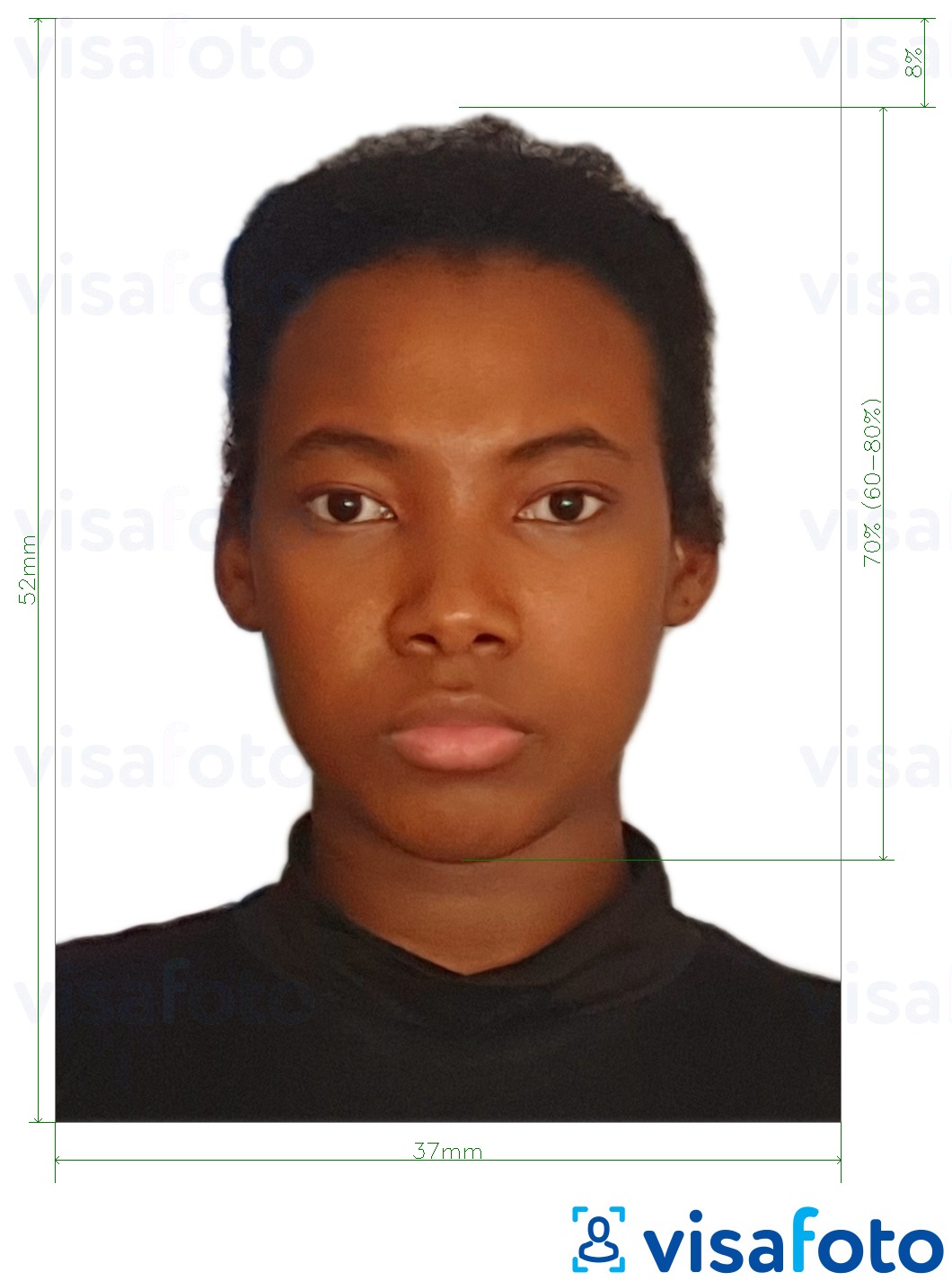 Пример за снимка за Паспорт на Намибия 37x52mm (3.7x5.2 cm) с точна спецификация за размер