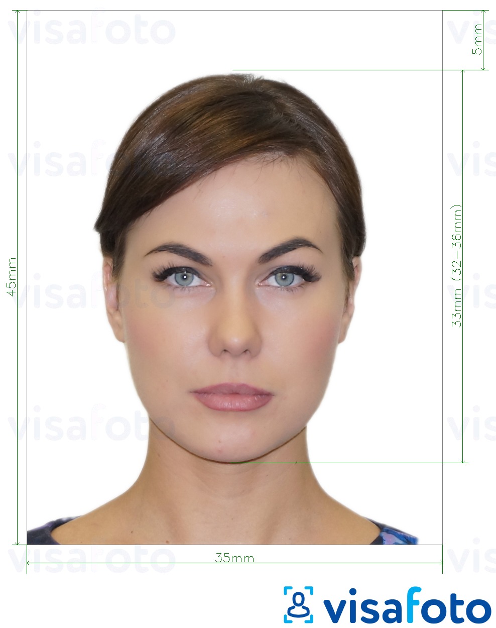Пример за снимка за Russia International Passport офлайн, 35x45 мм с точна спецификация за размер