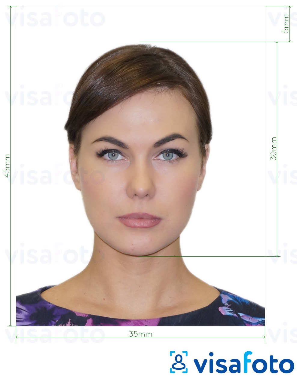 Пример за снимка за Виза за Русия чрез VFSGlobal 35x45 мм с точна спецификация за размер