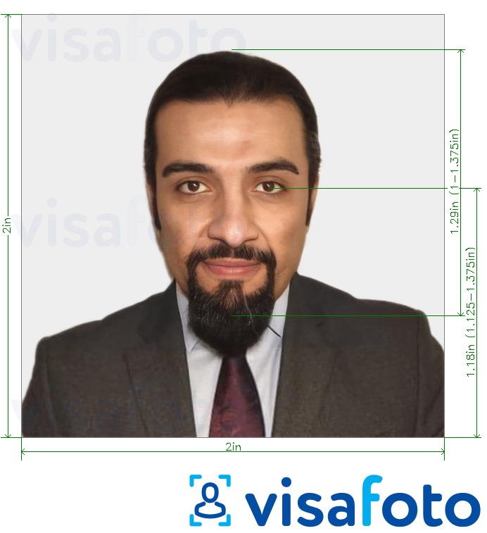 Пример за снимка за Виза от Саудитска Арабия 2x2 инча (51x51 мм) с точна спецификация за размер