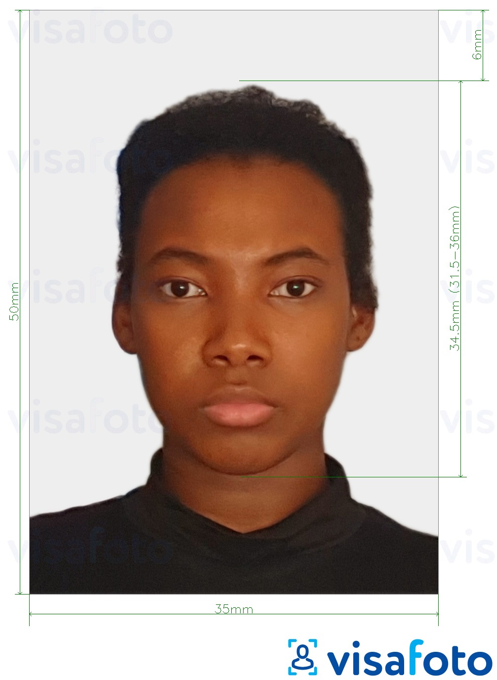 Пример за снимка за Паспорт на Суринам 50x35 mm с точна спецификация за размер