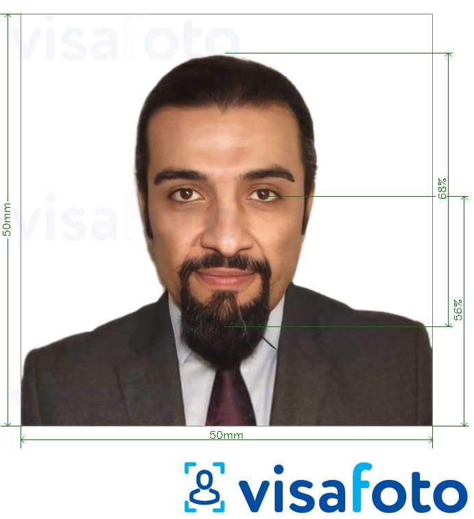 Пример за снимка за Чаден паспорт 50x50mm (5x5 cm) с точна спецификация за размер