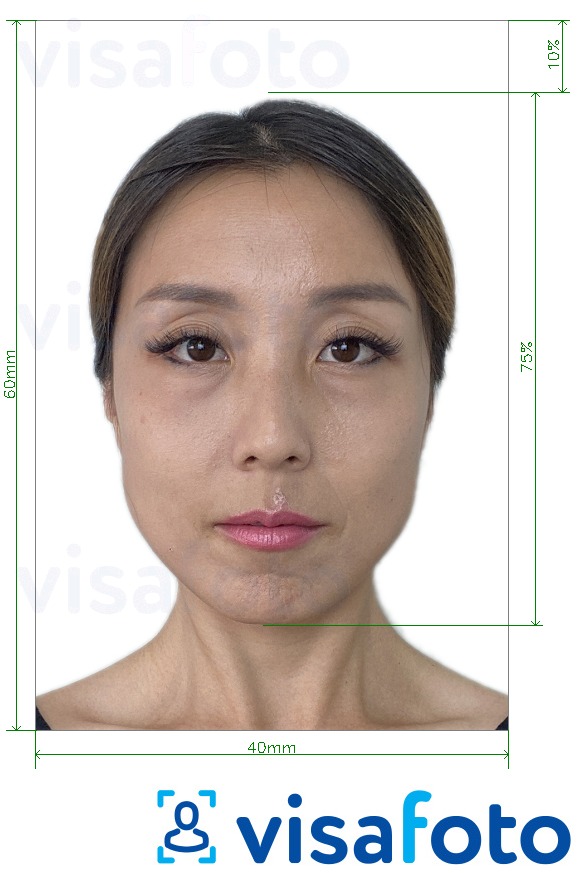 Пример за снимка за Виза за Тайланд 4x6 cm (40x60 mm) с точна спецификация за размер