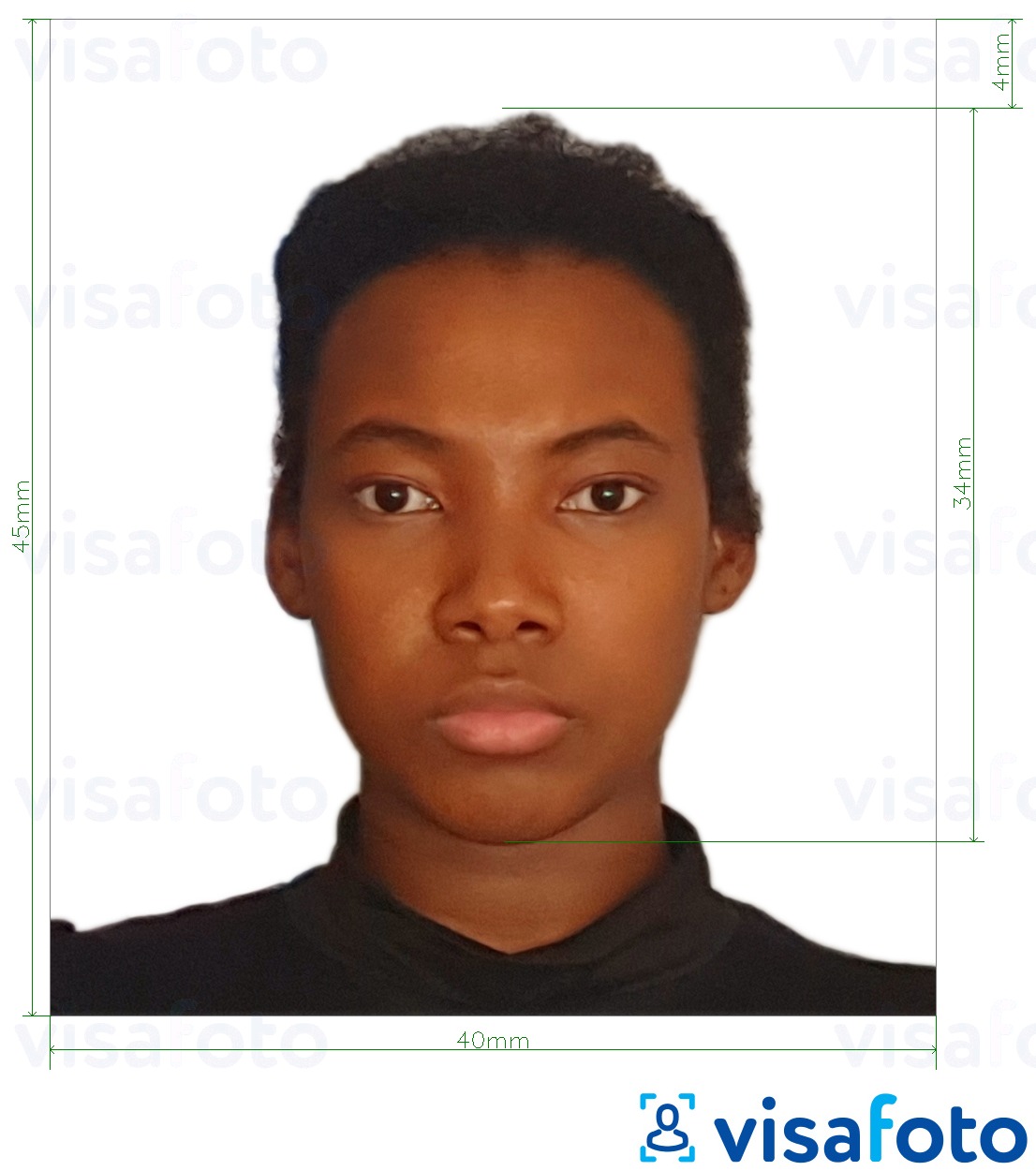 Пример за снимка за Танзания паспорт 40х45 мм (4х4,5 см) с точна спецификация за размер
