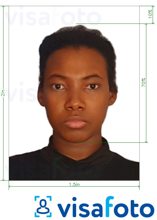 Пример за снимка за Замбийски паспорт 1.5x2 инча (51x38 мм) с точна спецификация за размер