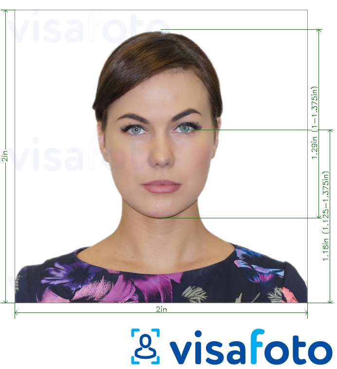 Пример за снимка за Паспорт на ООН 2x2 инча (51x51 mm) с точна спецификация за размер
